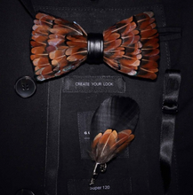 Load image into Gallery viewer, Luxury - Mens Natural Bird Feather Exquisite Hand Made Bow Tie Brooch Pin Gift Box Set
