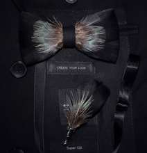 Load image into Gallery viewer, Luxury - Mens Natural Bird Feather Exquisite Hand Made Bow Tie Brooch Pin Gift Box Set
