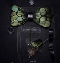 Load image into Gallery viewer, Luxury - Mens Natural Bird Feather Exquisite Hand Made Bow Tie Brooch Pin Gift Box Set
