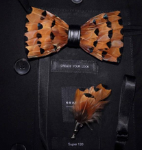 Load image into Gallery viewer, Luxury - Mens Natural Bird Feather Exquisite Hand Made Bow Tie Brooch Pin Gift Box Set
