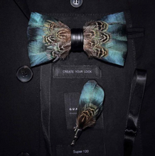 Load image into Gallery viewer, Luxury - Mens Natural Bird Feather Exquisite Hand Made Bow Tie Brooch Pin Gift Box Set
