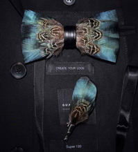 Load image into Gallery viewer, Luxury - Mens Natural Bird Feather Exquisite Hand Made Bow Tie Brooch Pin Gift Box Set
