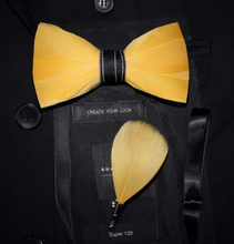 Load image into Gallery viewer, Luxury - Mens Natural Bird Feather Exquisite Hand Made Bow Tie Brooch Pin Gift Box Set
