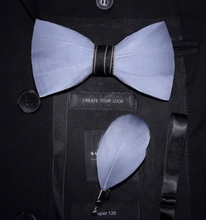Load image into Gallery viewer, Luxury - Mens Natural Bird Feather Exquisite Hand Made Bow Tie Brooch Pin Gift Box Set
