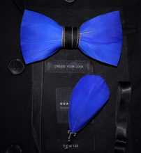 Load image into Gallery viewer, Luxury - Mens Natural Bird Feather Exquisite Hand Made Bow Tie Brooch Pin Gift Box Set

