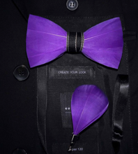 Load image into Gallery viewer, Luxury - Mens Natural Bird Feather Exquisite Hand Made Bow Tie Brooch Pin Gift Box Set
