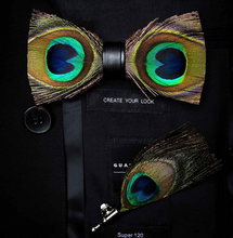 Load image into Gallery viewer, Luxury - Mens Natural Bird Feather Exquisite Hand Made Bow Tie Brooch Pin Gift Box Set
