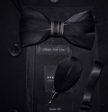 Load image into Gallery viewer, Luxury - Mens Natural Bird Feather Exquisite Hand Made Bow Tie Brooch Pin Gift Box Set
