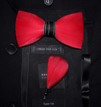 Load image into Gallery viewer, Luxury - Mens Natural Bird Feather Exquisite Hand Made Bow Tie Brooch Pin Gift Box Set
