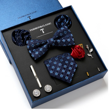 Load image into Gallery viewer, Luxury Mens Silk Bow Tie &amp; Clips Lapel Pin Cufflinks Set - Gift Boxed - Many Colours

