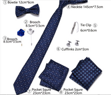 Load image into Gallery viewer, Luxury Mens Silk Bow Tie &amp; Clips Lapel Pin Cufflinks Set - Gift Boxed - Many Colours
