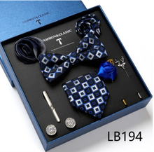 Load image into Gallery viewer, Luxury Mens Silk Bow Tie &amp; Clips Lapel Pin Cufflinks Set - Gift Boxed - Many Colours
