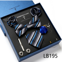 Load image into Gallery viewer, Luxury Mens Silk Bow Tie &amp; Clips Lapel Pin Cufflinks Set - Gift Boxed - Many Colours

