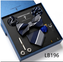 Load image into Gallery viewer, Luxury Mens Silk Bow Tie &amp; Clips Lapel Pin Cufflinks Set - Gift Boxed - Many Colours
