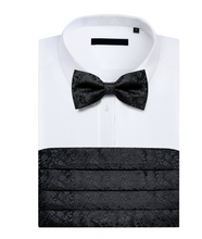 Load image into Gallery viewer, Men&#39;s Tuxedo Cummerbund Silk Bow Tie Handkerchief Brooch Chain Set - Gift Boxed
