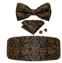 Load image into Gallery viewer, Men&#39;s Tuxedo Cummerbund Silk Bow Tie Handkerchief Brooch Chain Set - Gift Boxed
