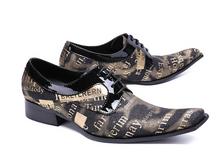 Load image into Gallery viewer, Men Shoes Square Toe Lace-up Formal Black Gold Retro Shoes - Many Sizes

