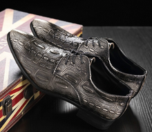 Load image into Gallery viewer, Mens Leather Carved Business Pointed Toe Shoes - Silver or Burgundy
