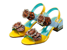 Load image into Gallery viewer, Luxury Women&#39;s Sandals Jewelled Square Heel Butterfly-Knot Rivet Rhinestone Shoes
