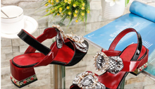 Load image into Gallery viewer, Luxury Women&#39;s Sandals Jewelled Square Heel Butterfly-Knot Rivet Rhinestone Shoes
