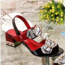 Load image into Gallery viewer, Luxury Women&#39;s Sandals Jewelled Square Heel Butterfly-Knot Rivet Rhinestone Shoes
