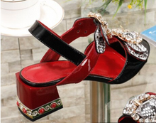 Load image into Gallery viewer, Luxury Women&#39;s Sandals Jewelled Square Heel Butterfly-Knot Rivet Rhinestone Shoes
