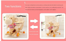 Load image into Gallery viewer, Child Rocking Horse/Chair, Plush/Solid Wood, Many Styles with Music and Safety Belt - Rocker or on Wheels with Handle to Push
