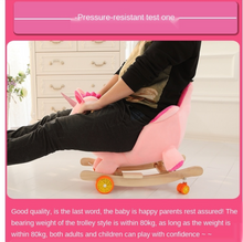 Load image into Gallery viewer, Child Rocking Horse/Chair, Plush/Solid Wood, Many Styles with Music and Safety Belt - Rocker or on Wheels with Handle to Push
