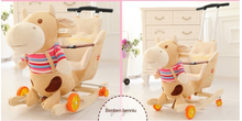 Load image into Gallery viewer, Child Rocking Horse/Chair, Plush/Solid Wood, Many Styles with Music and Safety Belt - Rocker or on Wheels with Handle to Push
