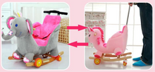 Load image into Gallery viewer, Child Rocking Horse/Chair, Plush/Solid Wood, Many Styles with Music and Safety Belt - Rocker or on Wheels with Handle to Push
