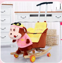 Load image into Gallery viewer, Child Rocking Horse/Chair, Plush/Solid Wood, Many Styles with Music and Safety Belt - Rocker or on Wheels with Handle to Push
