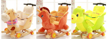 Load image into Gallery viewer, Child Rocking Horse/Chair, Plush/Solid Wood, Many Styles with Music and Safety Belt - Rocker or on Wheels with Handle to Push
