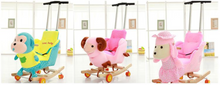 Load image into Gallery viewer, Child Rocking Horse/Chair, Plush/Solid Wood, Many Styles with Music and Safety Belt - Rocker or on Wheels with Handle to Push
