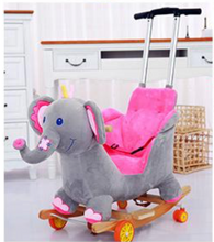 Load image into Gallery viewer, Child Rocking Horse/Chair, Plush/Solid Wood, Many Styles with Music and Safety Belt - Rocker or on Wheels with Handle to Push
