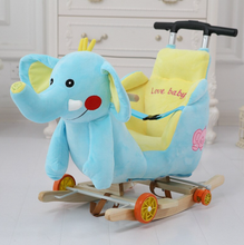 Load image into Gallery viewer, Child Rocking Horse/Chair, Plush/Solid Wood, Many Styles with Music and Safety Belt - Rocker or on Wheels with Handle to Push
