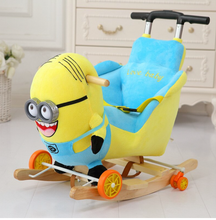 Load image into Gallery viewer, Child Rocking Horse/Chair, Plush/Solid Wood, Many Styles with Music and Safety Belt - Rocker or on Wheels with Handle to Push
