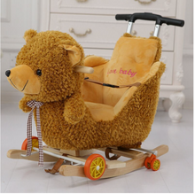 Load image into Gallery viewer, Child Rocking Horse/Chair, Plush/Solid Wood, Many Styles with Music and Safety Belt - Rocker or on Wheels with Handle to Push
