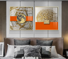 Load image into Gallery viewer, Arna&#39;s Luxury Painting Collection - Modern Nordic Abstract Gold Foil Geometry Print Canvas Painting
