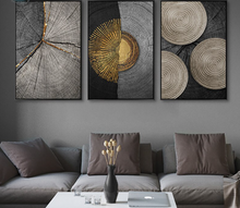 Load image into Gallery viewer, Arna&#39;s Luxury Painting Collection - Abstract Circle Stripes Moon Black Golden Print Canvas Painting
