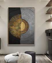 Load image into Gallery viewer, Arna&#39;s Luxury Painting Collection - Abstract Circle Stripes Moon Black Golden Print Canvas Painting
