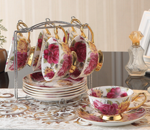Load image into Gallery viewer, &quot;Arna&quot; Collection - Rose Ceramic Cup &amp; Saucer Set - 2 Piece (2 Designs)
