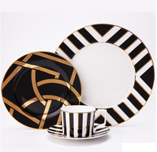 Load image into Gallery viewer, &quot;Arna Lisa&quot; Royal Collection - Plates Set Dinnerware 16 Piece - Black and White

