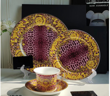 Load image into Gallery viewer, &quot;Arna Lisa&quot; Royal Collection - 24 Piece Porcelain Dinnerware Set for 6 (Leopard Print Blue)
