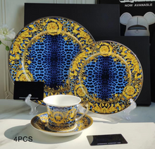 Load image into Gallery viewer, &quot;Arna Lisa&quot; Royal Collection - 24 Piece Porcelain Dinnerware Set for 6 (Leopard Print Blue)
