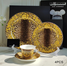 Load image into Gallery viewer, &quot;Arna Lisa&quot; Royal Collection - 24 Piece Porcelain Dinnerware Set for 6 (Leopard Print Blue)
