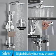 Load image into Gallery viewer, &quot;Arna&quot; Collection - Modern Rainfall Shower Head Mixer Set with Thermostat Silver
