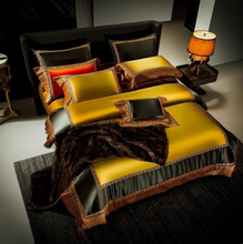 Load image into Gallery viewer, &quot;Arna Lisa&quot; Royal Collection - Luxury Golden Satin Egyptian Cotton Silky Soft Bedding Set- Queen 10 Piece
