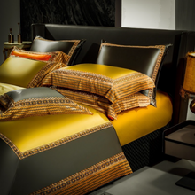 Load image into Gallery viewer, &quot;Arna Lisa&quot; Royal Collection - Luxury Golden Satin Egyptian Cotton Silky Soft Bedding Set- Queen 10 Piece
