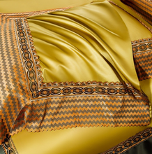 Load image into Gallery viewer, &quot;Arna Lisa&quot; Royal Collection - Luxury Golden Satin Egyptian Cotton Silky Soft Bedding Set- Queen 10 Piece
