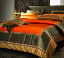 Load image into Gallery viewer, &quot;Arna Lisa&quot; Royal Collection - Luxury Golden Satin Egyptian Cotton Silky Soft Bedding Set- Queen 10 Piece
